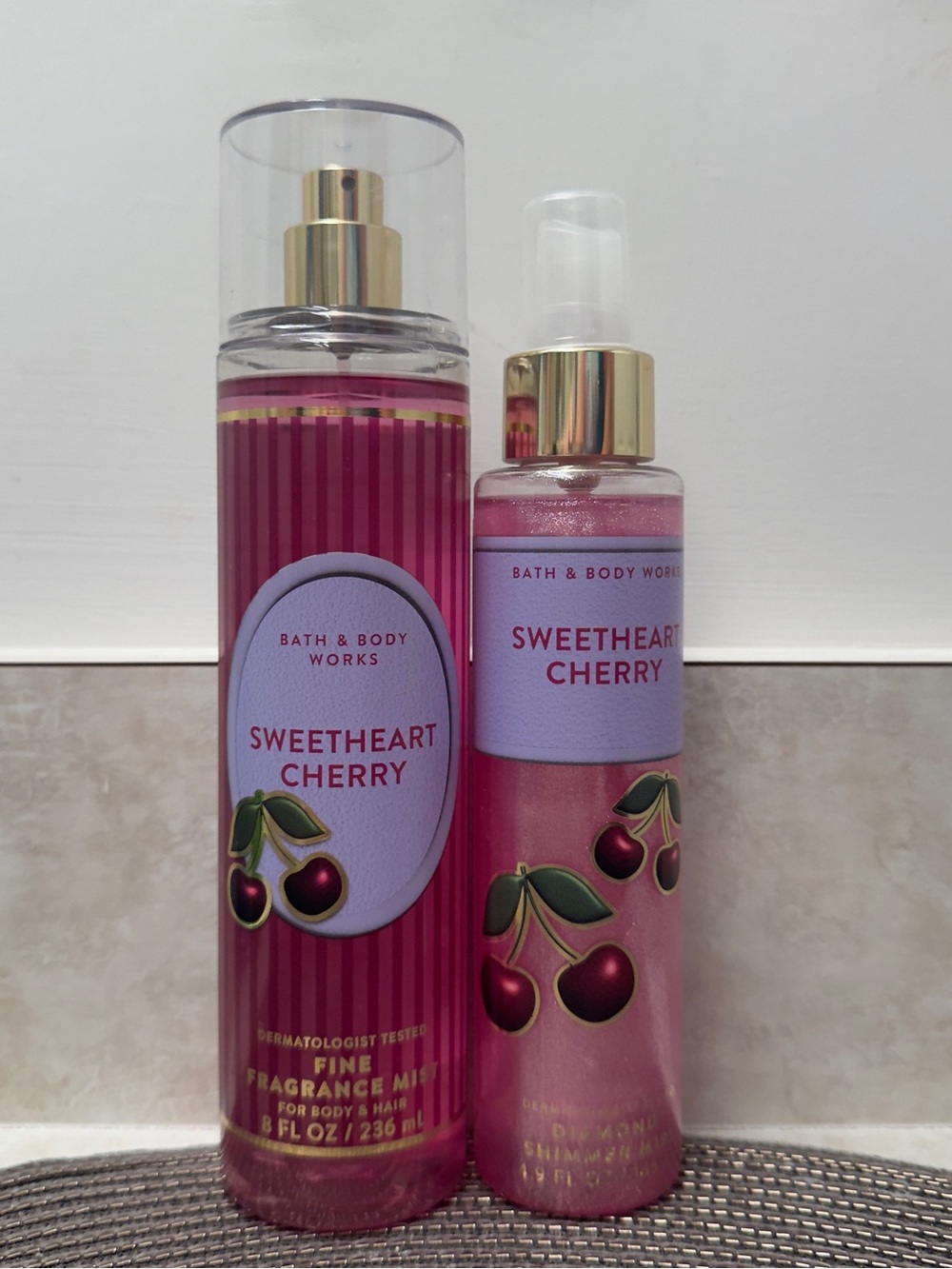 NWT BBW Sweetheart Cherry Body Fragrance Mist and Diamond Shimmer Mist Set